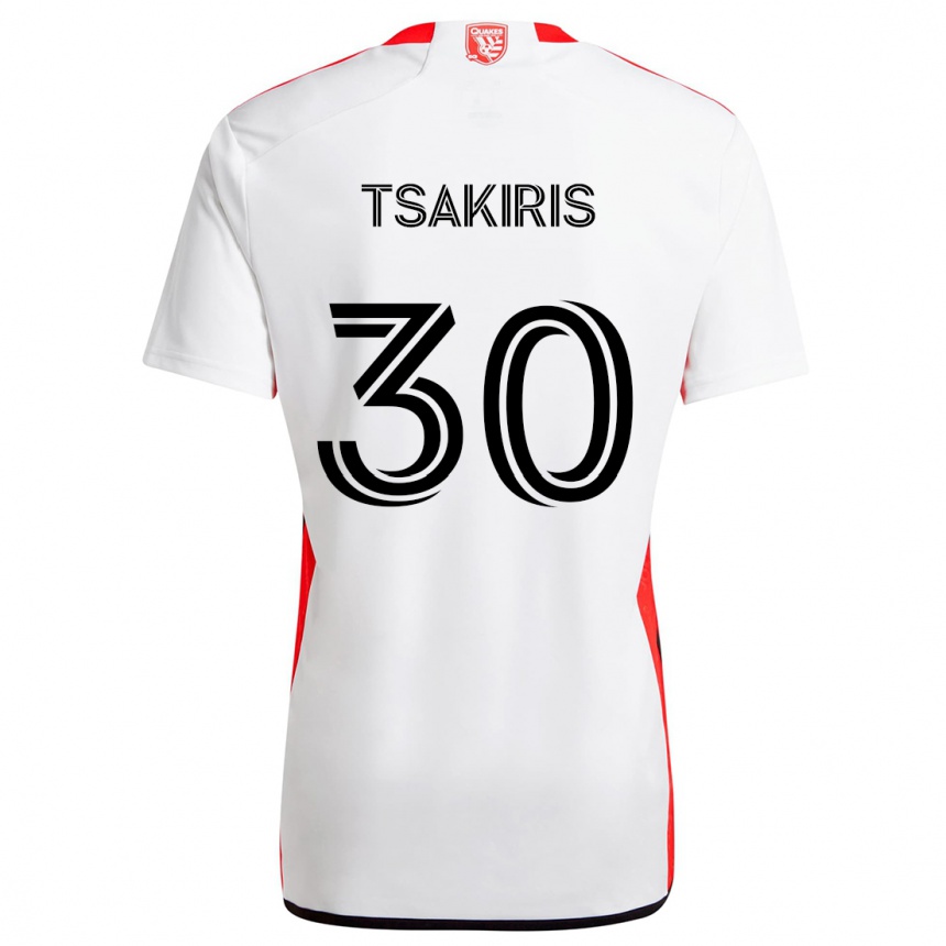 Kids Football Niko Tsakiris #30 White Red Away Jersey 2024/25 T-Shirt Uk