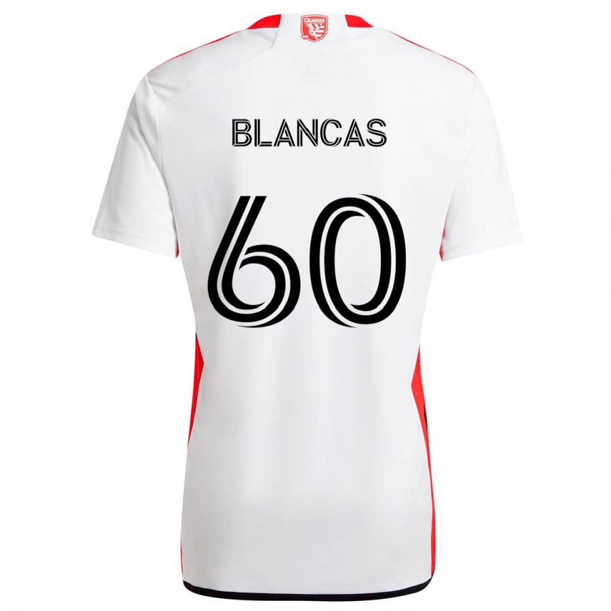 Kids Football Eduardo Blancas #60 White Red Away Jersey 2024/25 T-Shirt Uk