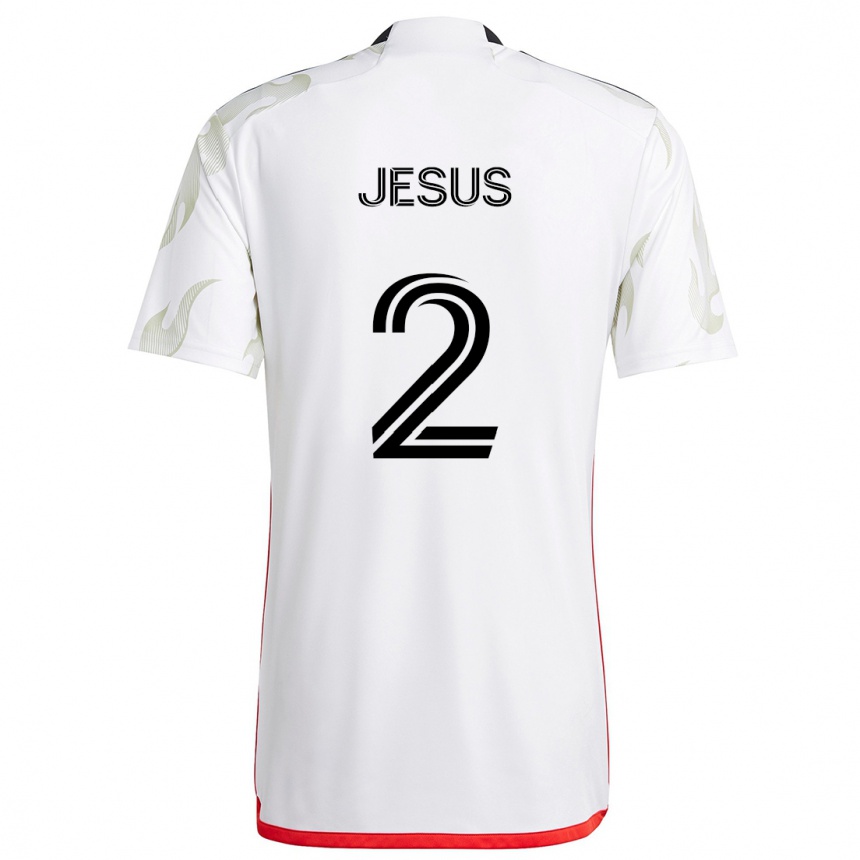 Kids Football Geovane Jesus #2 White Red Black Away Jersey 2024/25 T-Shirt Uk