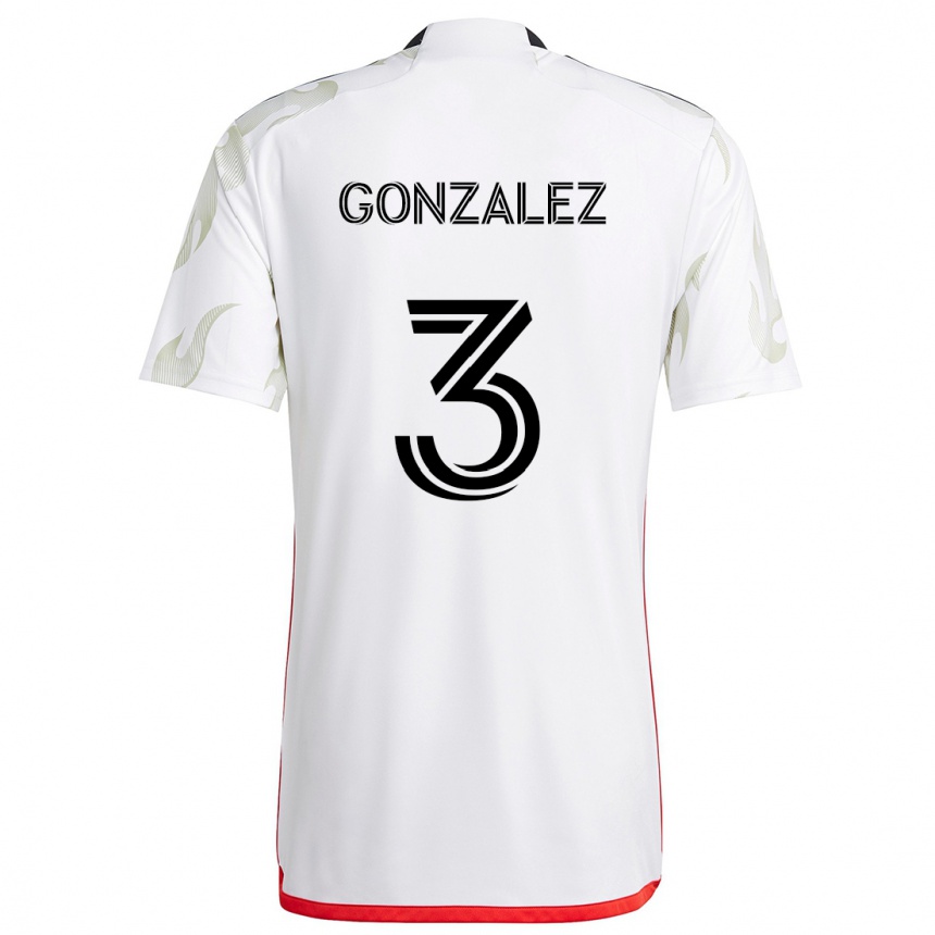 Kids Football Omar González #3 White Red Black Away Jersey 2024/25 T-Shirt Uk