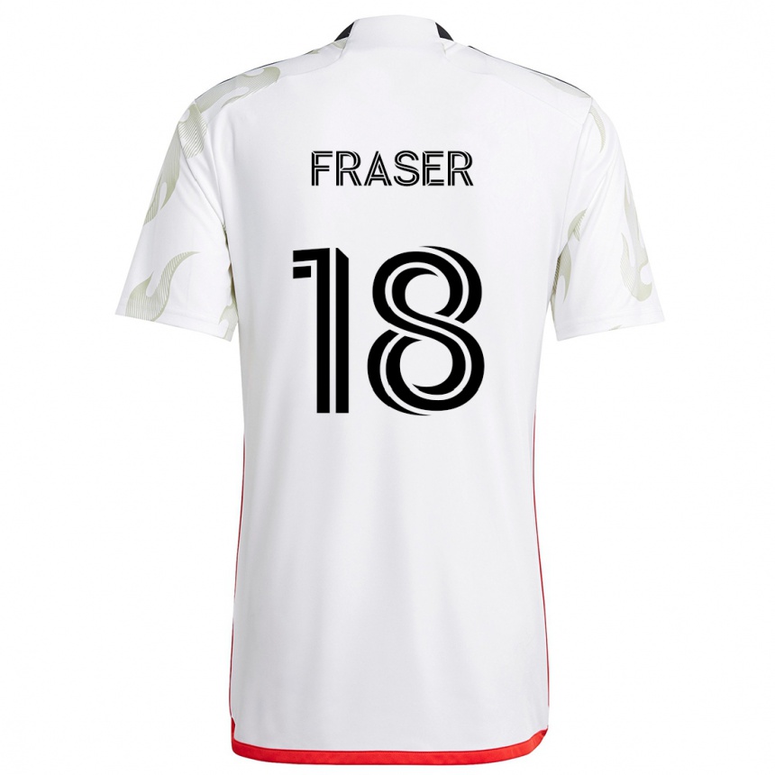 Kids Football Liam Fraser #18 White Red Black Away Jersey 2024/25 T-Shirt Uk