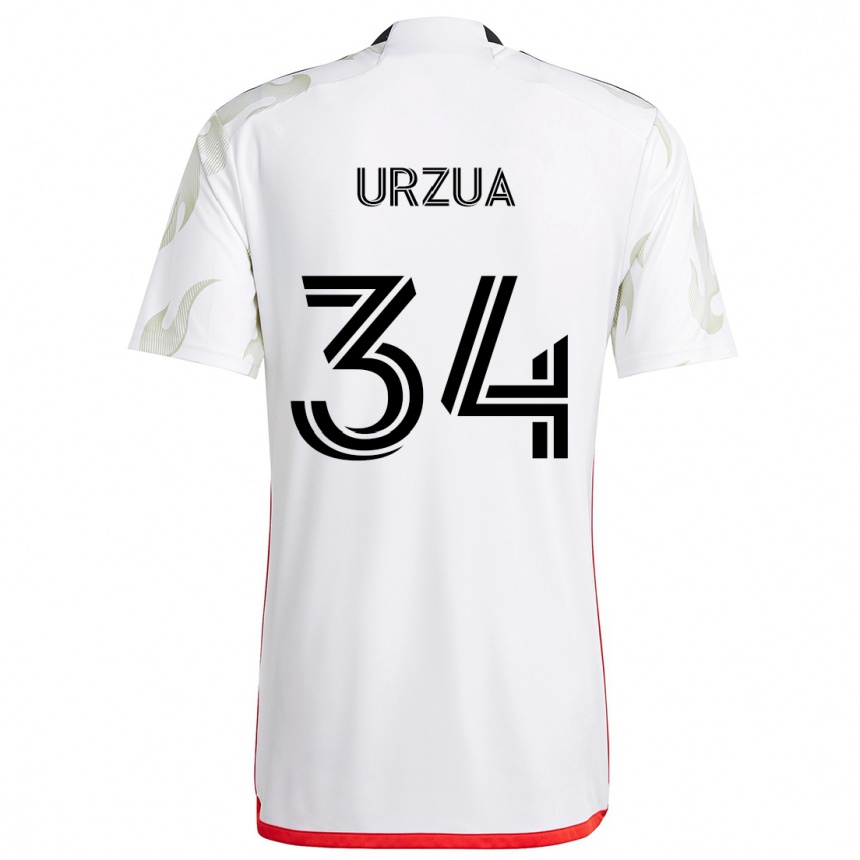 Kids Football Alejandro Urzua #34 White Red Black Away Jersey 2024/25 T-Shirt Uk