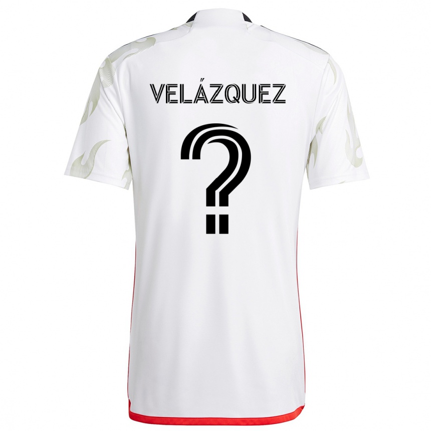 Kids Football Ougir Velázquez #0 White Red Black Away Jersey 2024/25 T-Shirt Uk