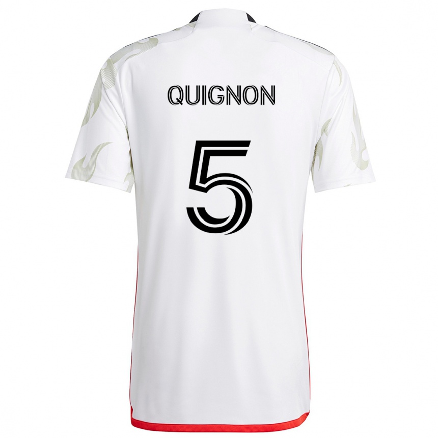 Kids Football Facundo Quignón #5 White Red Black Away Jersey 2024/25 T-Shirt Uk