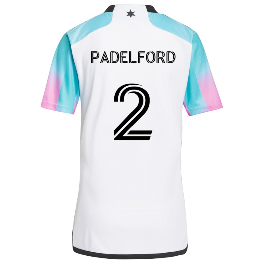 Kids Football Devin Padelford #2 White Blue Black Away Jersey 2024/25 T-Shirt Uk