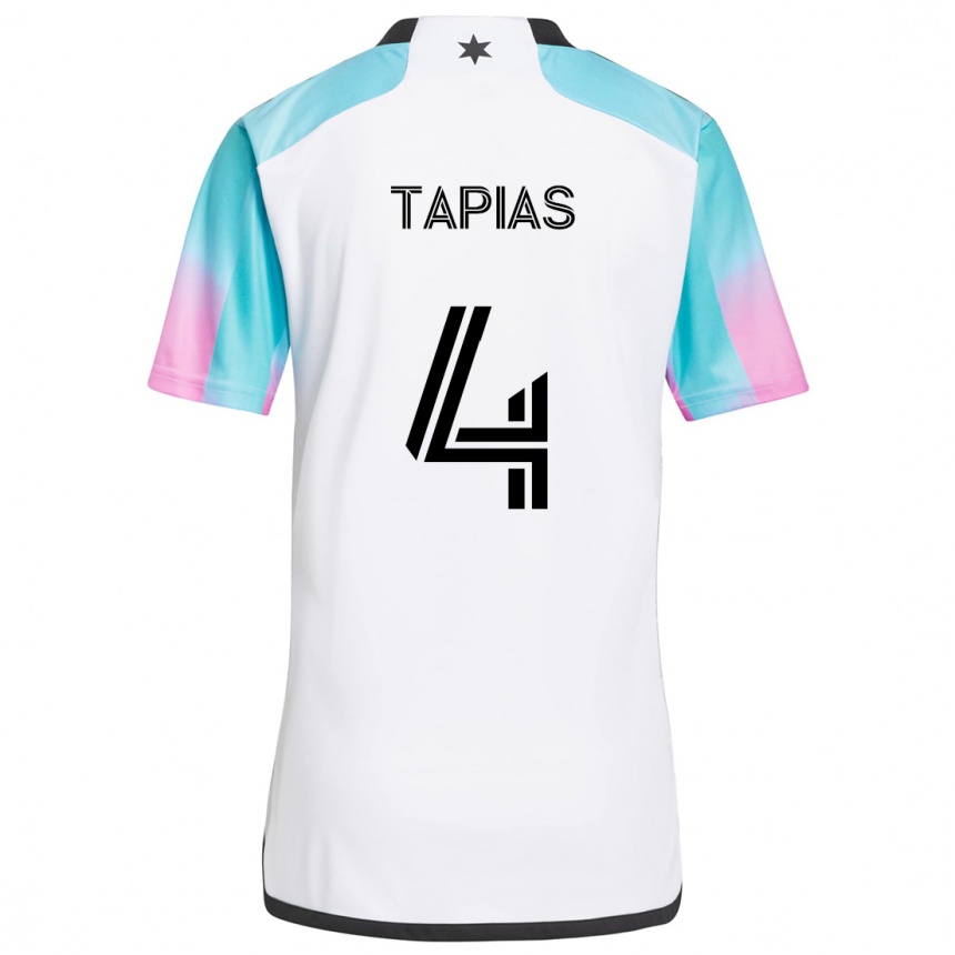 Kids Football Miguel Tapias #4 White Blue Black Away Jersey 2024/25 T-Shirt Uk