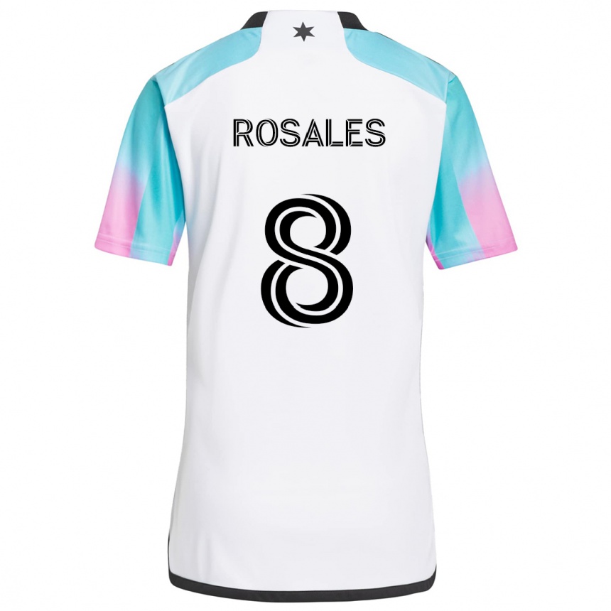 Kids Football Joseph Rosales #8 White Blue Black Away Jersey 2024/25 T-Shirt Uk