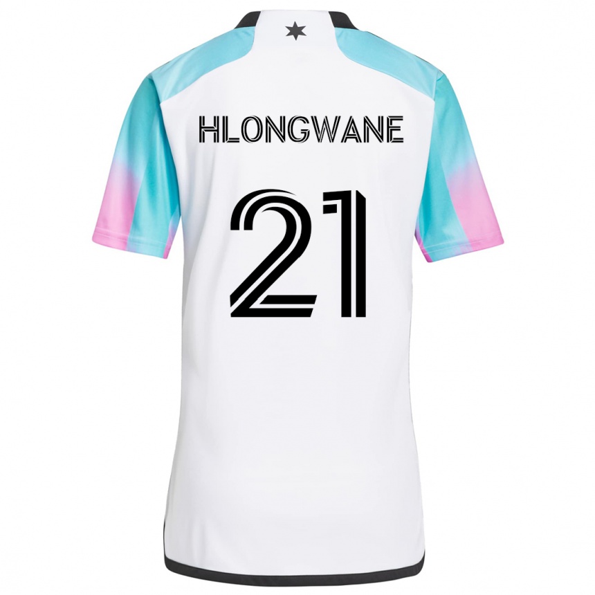 Kids Football Bongokuhle Hlongwane #21 White Blue Black Away Jersey 2024/25 T-Shirt Uk