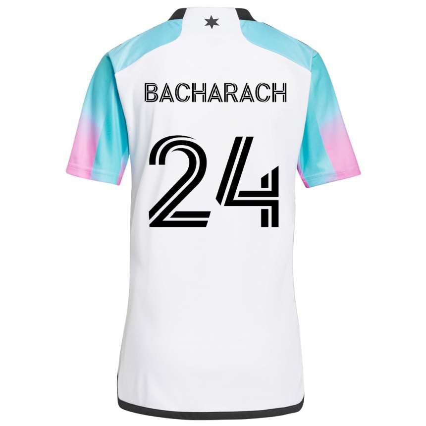 Kids Football Hugo Bacharach #24 White Blue Black Away Jersey 2024/25 T-Shirt Uk