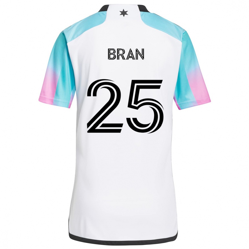 Kids Football Alejandro Bran #25 White Blue Black Away Jersey 2024/25 T-Shirt Uk