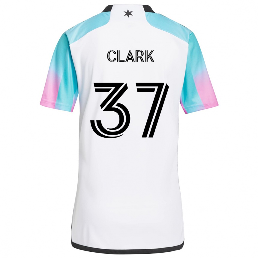 Kids Football Caden Clark #37 White Blue Black Away Jersey 2024/25 T-Shirt Uk