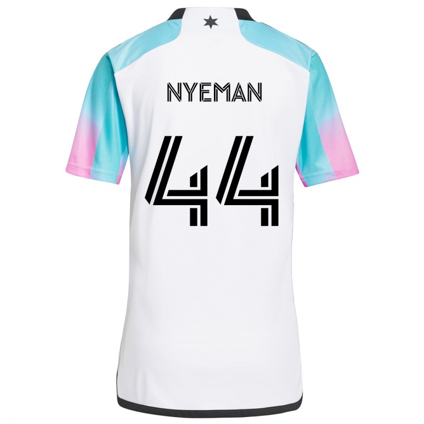 Kids Football Moses Nyeman #44 White Blue Black Away Jersey 2024/25 T-Shirt Uk