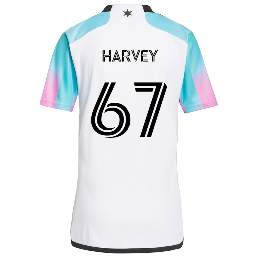 Kids Football Carlos Harvey #67 White Blue Black Away Jersey 2024/25 T-Shirt Uk