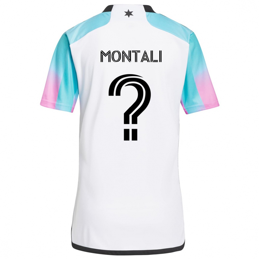 Kids Football Francesco Montali #0 White Blue Black Away Jersey 2024/25 T-Shirt Uk