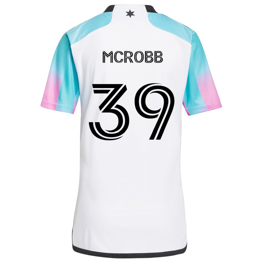 Kids Football Finn Mcrobb #39 White Blue Black Away Jersey 2024/25 T-Shirt Uk