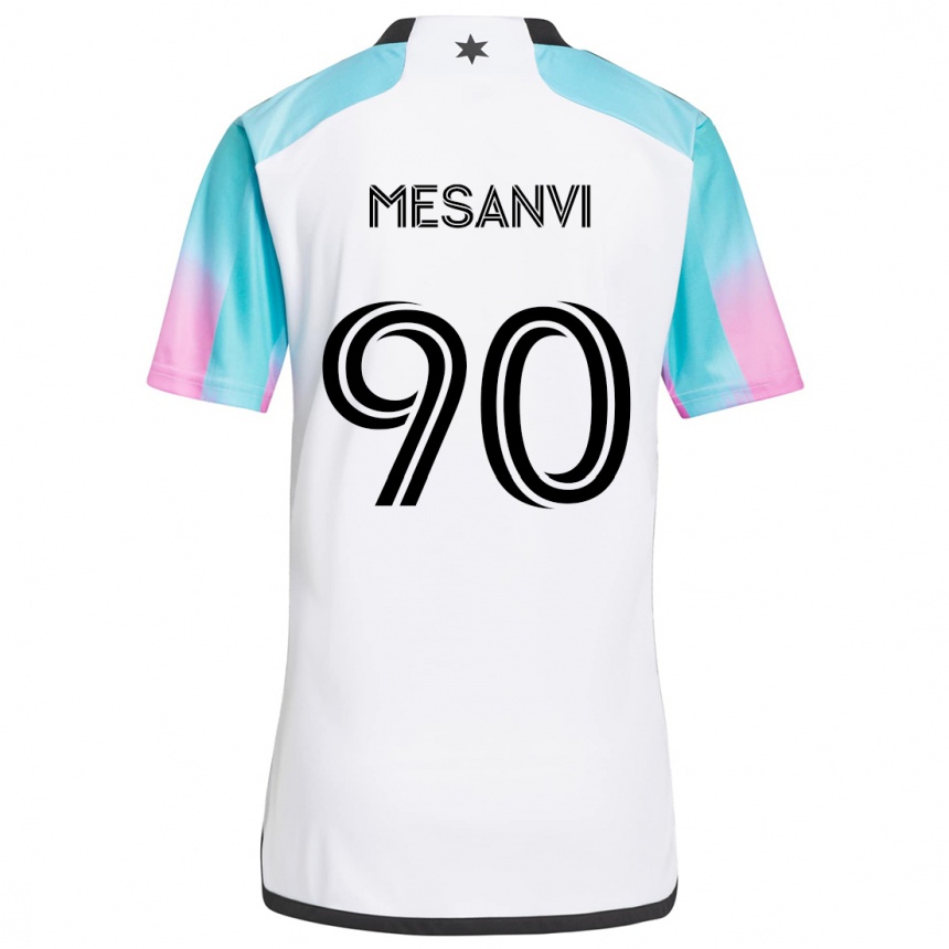 Kids Football Loïc Mesanvi #90 White Blue Black Away Jersey 2024/25 T-Shirt Uk