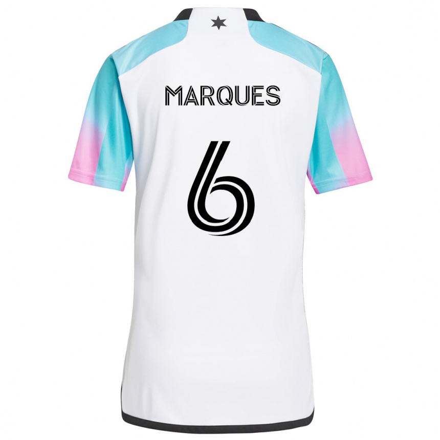 Kids Football Mikael Marqués #6 White Blue Black Away Jersey 2024/25 T-Shirt Uk