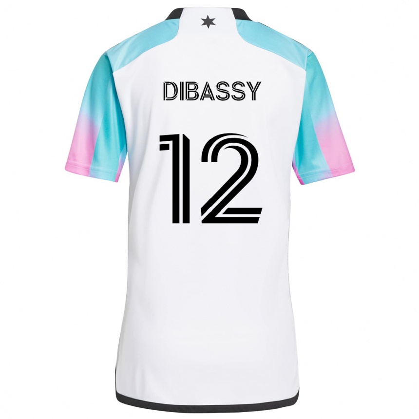 Kids Football Bakaye Dibassy #12 White Blue Black Away Jersey 2024/25 T-Shirt Uk