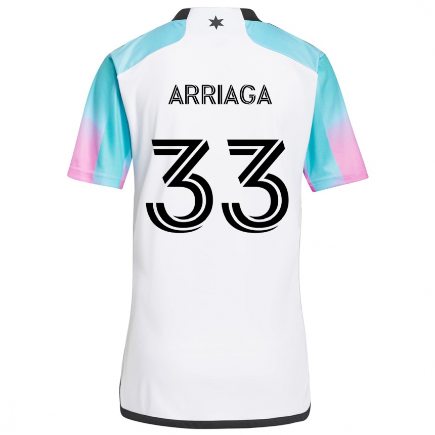 Kids Football Kervin Arriaga #33 White Blue Black Away Jersey 2024/25 T-Shirt Uk