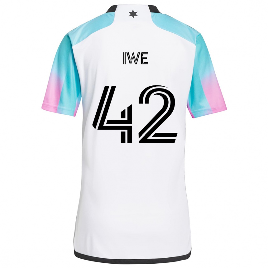 Kids Football Emmanuel Iwe #42 White Blue Black Away Jersey 2024/25 T-Shirt Uk