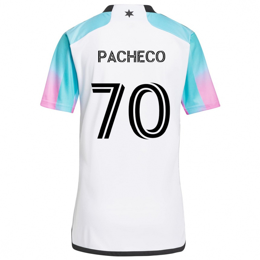 Kids Football Diogo Pacheco #70 White Blue Black Away Jersey 2024/25 T-Shirt Uk