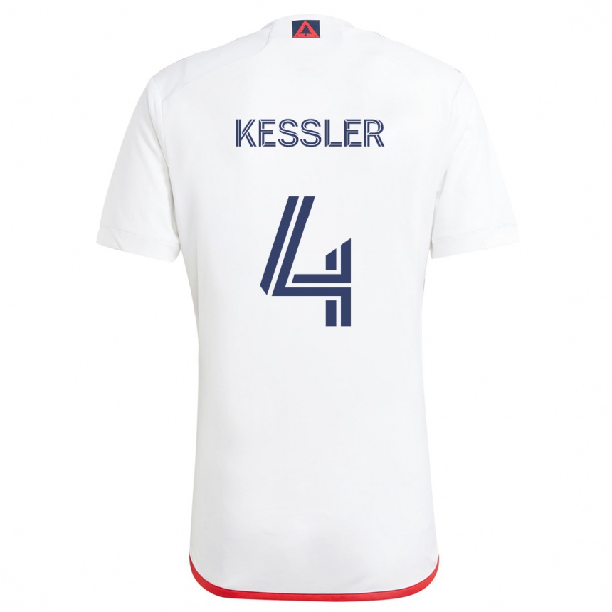 Kids Football Henry Kessler #4 White Red Away Jersey 2024/25 T-Shirt Uk