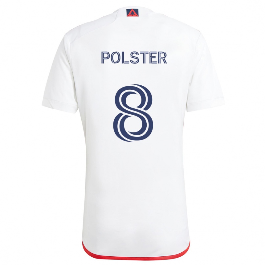 Kids Football Matt Polster #8 White Red Away Jersey 2024/25 T-Shirt Uk