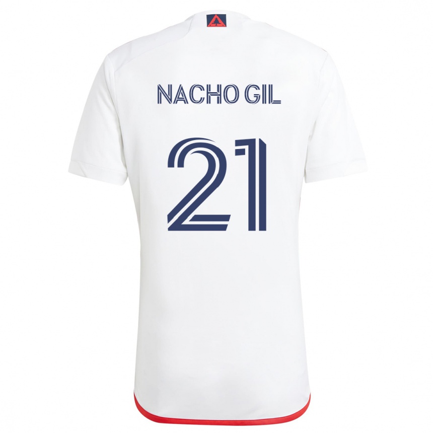 Kids Football Nacho Gil #21 White Red Away Jersey 2024/25 T-Shirt Uk