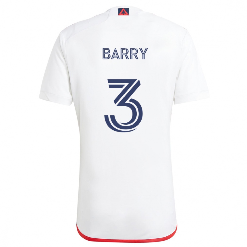 Kids Football Hesron Barry #3 White Red Away Jersey 2024/25 T-Shirt Uk