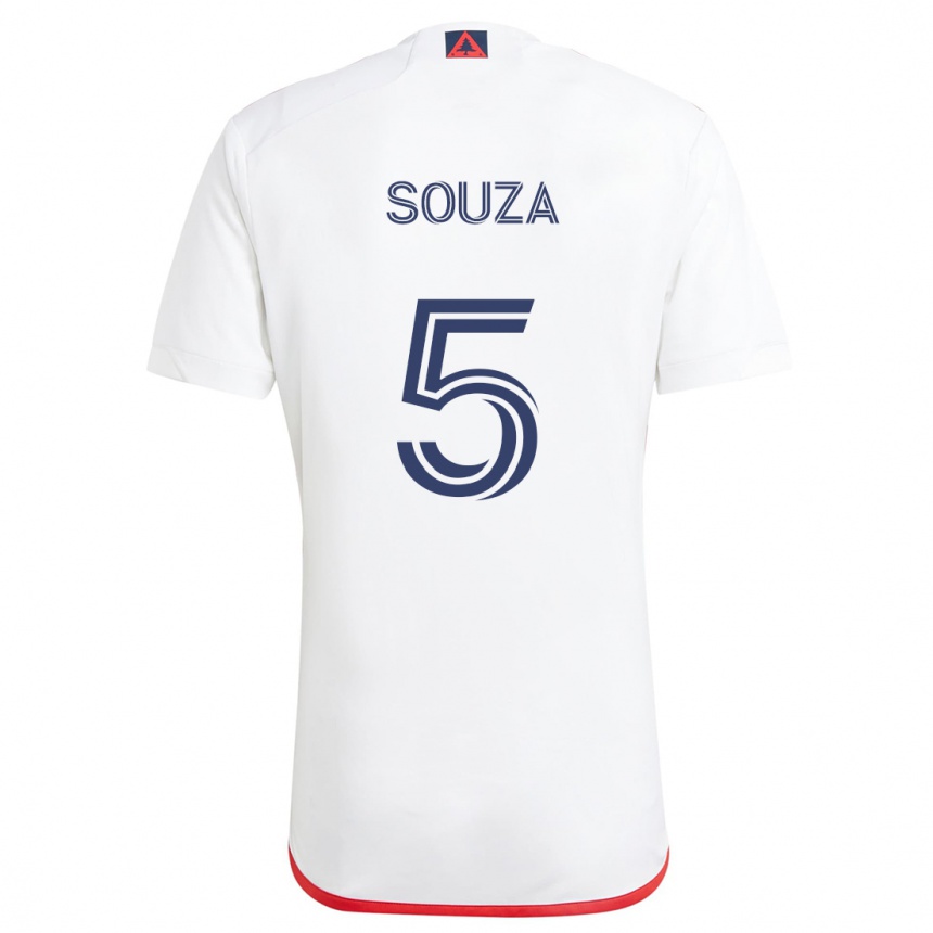 Kids Football Victor Souza #5 White Red Away Jersey 2024/25 T-Shirt Uk