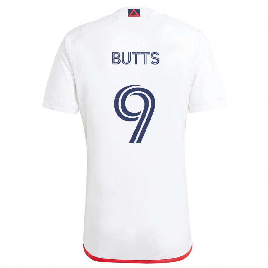 Kids Football Liam Butts #9 White Red Away Jersey 2024/25 T-Shirt Uk