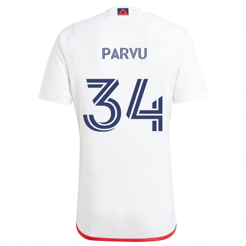 Kids Football Alexandru Parvu #34 White Red Away Jersey 2024/25 T-Shirt Uk