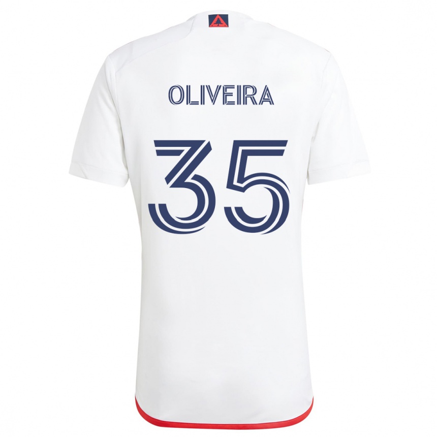 Kids Football Cristiano Oliveira #35 White Red Away Jersey 2024/25 T-Shirt Uk