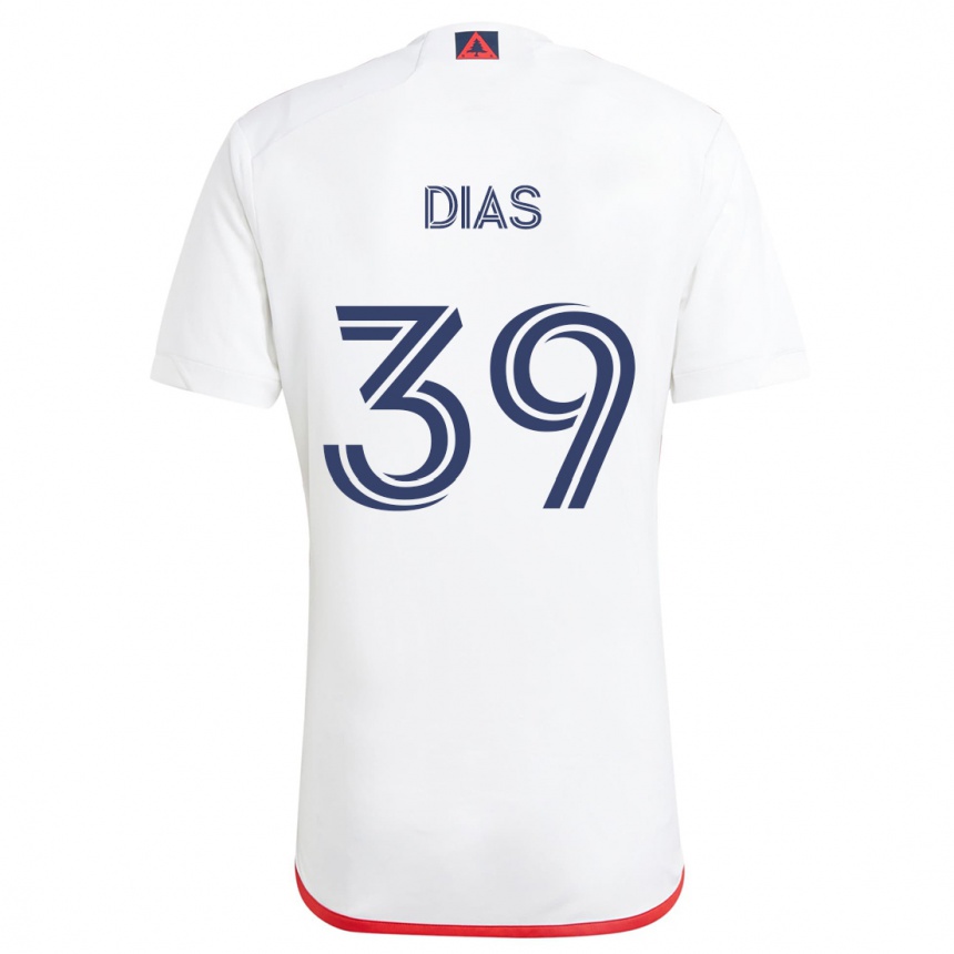 Kids Football Marcos Dias #39 White Red Away Jersey 2024/25 T-Shirt Uk