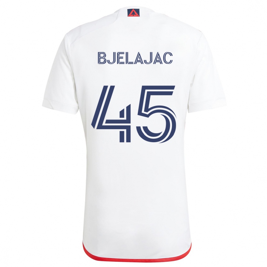 Kids Football Andrej Bjelajac #45 White Red Away Jersey 2024/25 T-Shirt Uk