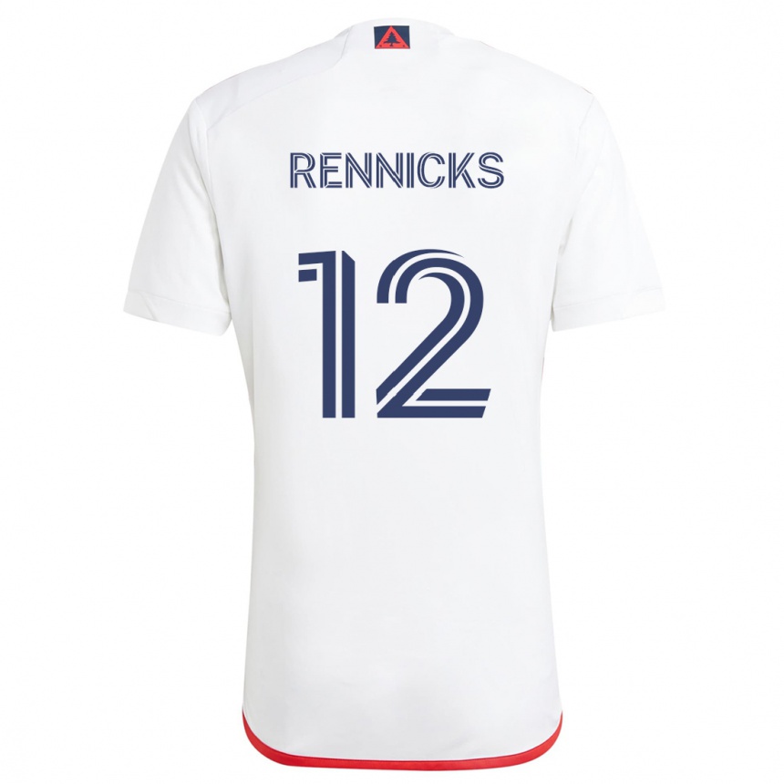 Kids Football Justin Rennicks #12 White Red Away Jersey 2024/25 T-Shirt Uk