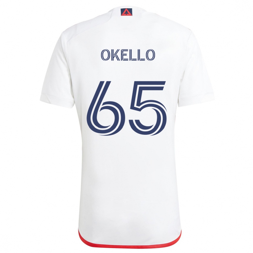 Kids Football Noble Okello #65 White Red Away Jersey 2024/25 T-Shirt Uk