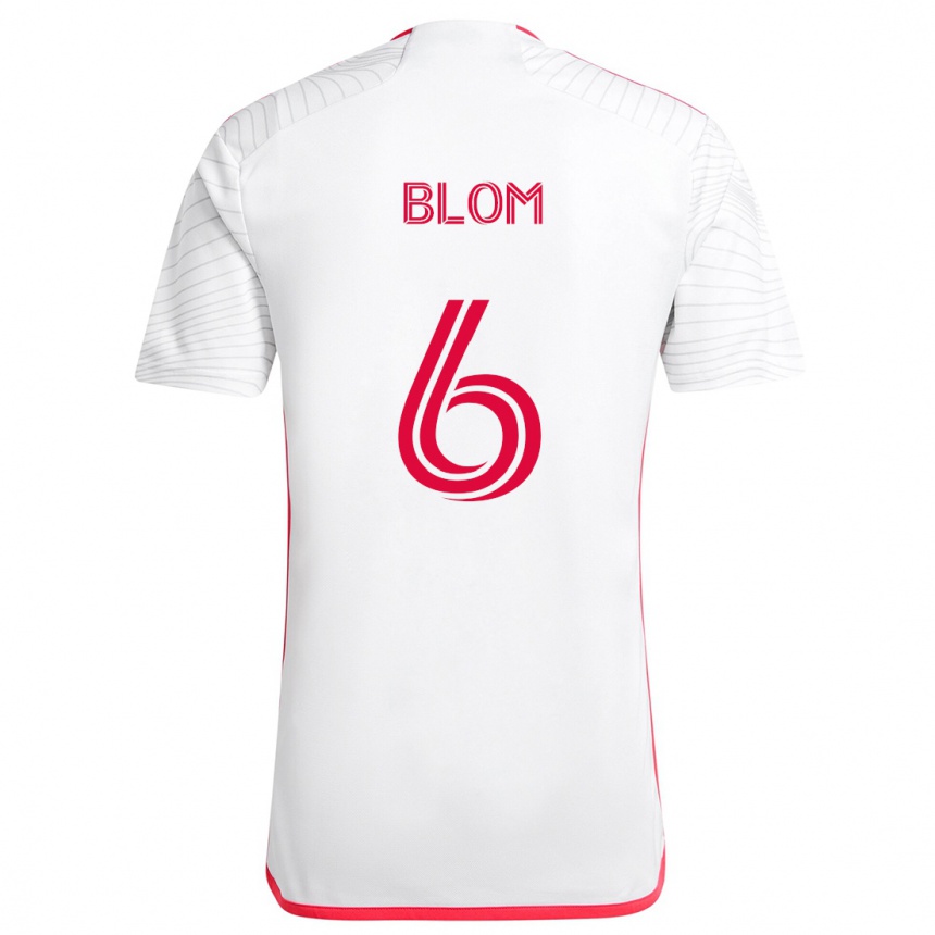 Kids Football Njabulo Blom #6 White Red Away Jersey 2024/25 T-Shirt Uk