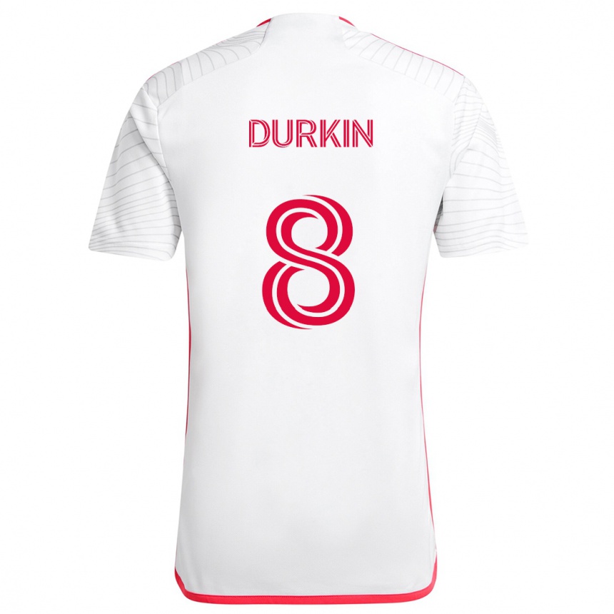 Kids Football Chris Durkin #8 White Red Away Jersey 2024/25 T-Shirt Uk