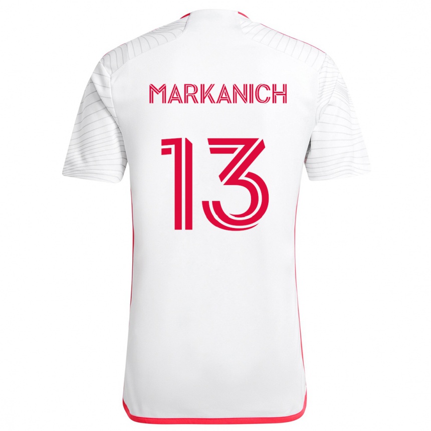 Kids Football Anthony Markanich #13 White Red Away Jersey 2024/25 T-Shirt Uk