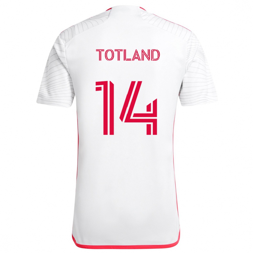 Kids Football Tomas Totland #14 White Red Away Jersey 2024/25 T-Shirt Uk