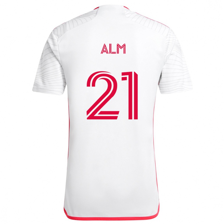 Kids Football Rasmus Alm #21 White Red Away Jersey 2024/25 T-Shirt Uk