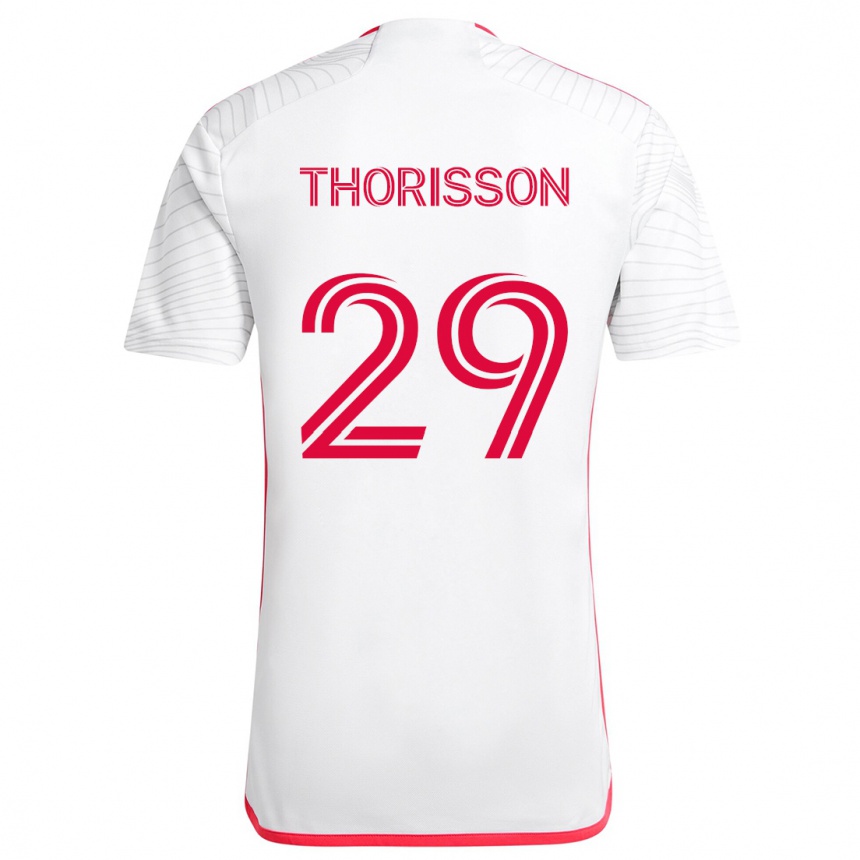 Kids Football Nökkvi Thórisson #29 White Red Away Jersey 2024/25 T-Shirt Uk