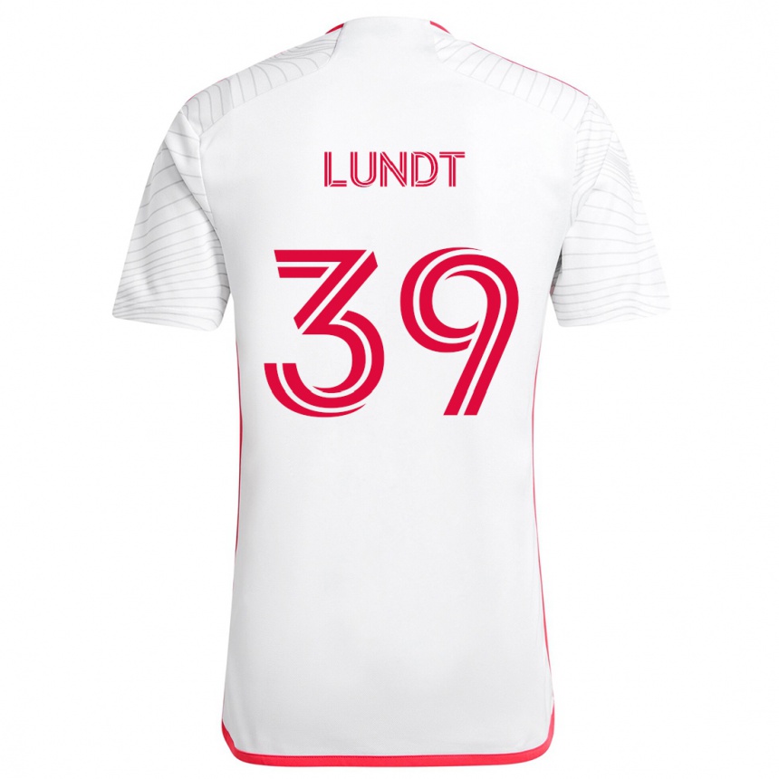 Kids Football Ben Lundt #39 White Red Away Jersey 2024/25 T-Shirt Uk