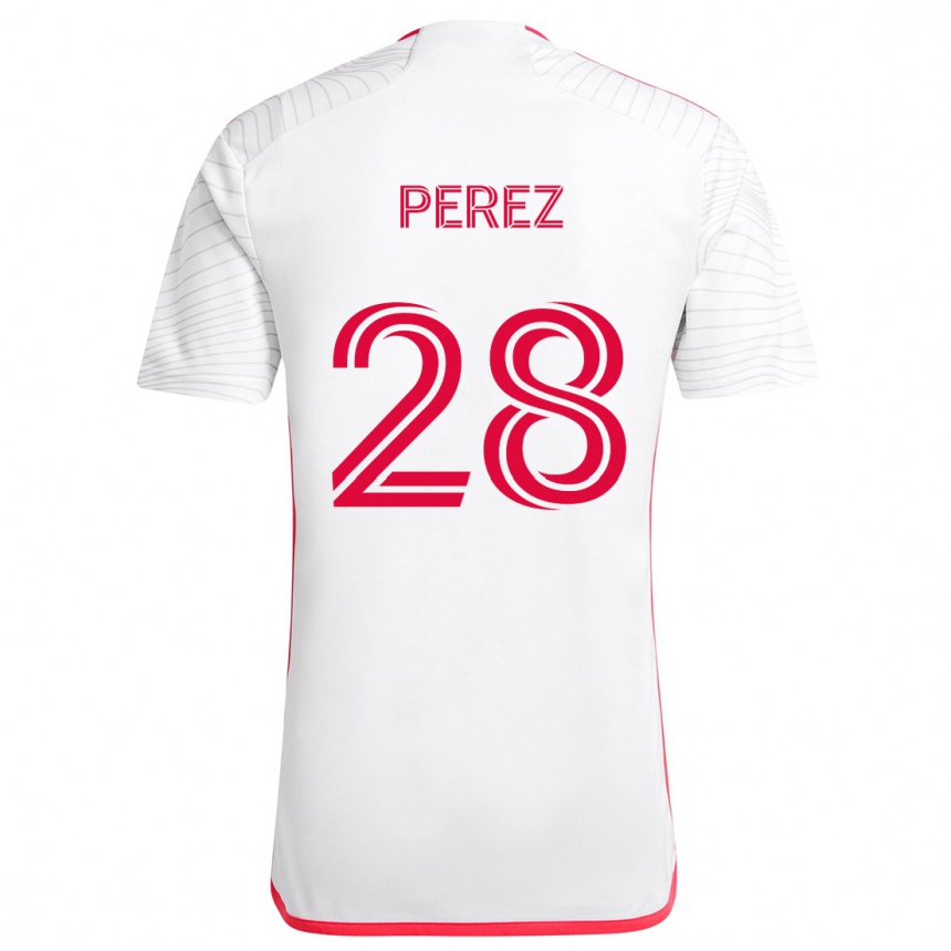 Kids Football Miguel Perez #28 White Red Away Jersey 2024/25 T-Shirt Uk