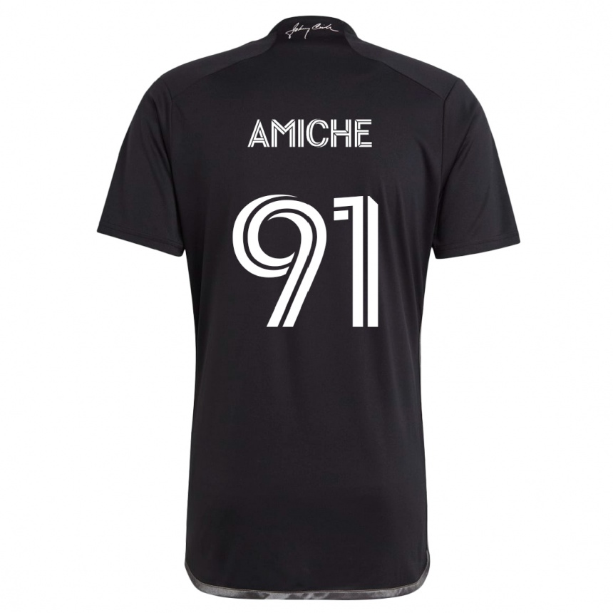 Kids Football Kemy Amiche #91 Black Away Jersey 2024/25 T-Shirt Uk