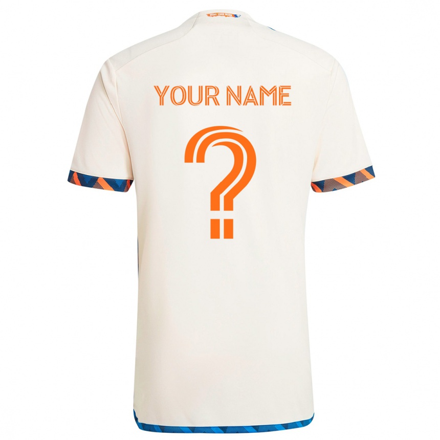 Kids Football Your Name #0 White Orange Away Jersey 2024/25 T-Shirt Uk