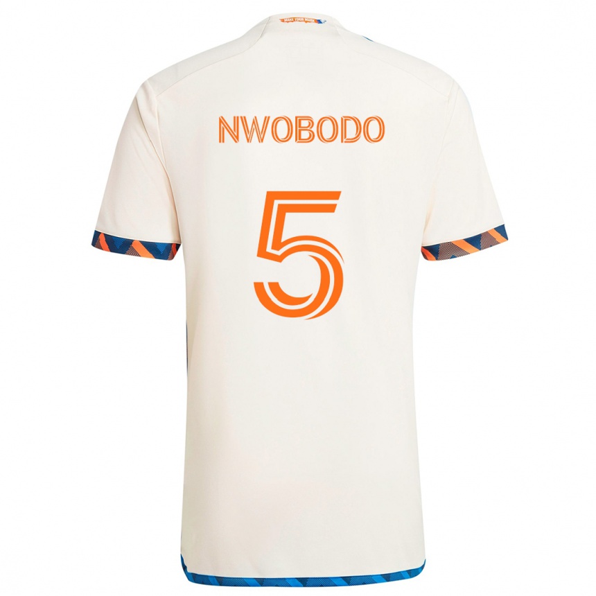 Kids Football Obinna Nwobodo #5 White Orange Away Jersey 2024/25 T-Shirt Uk