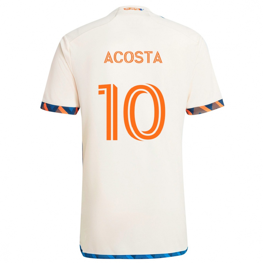 Kids Football Luciano Acosta #10 White Orange Away Jersey 2024/25 T-Shirt Uk