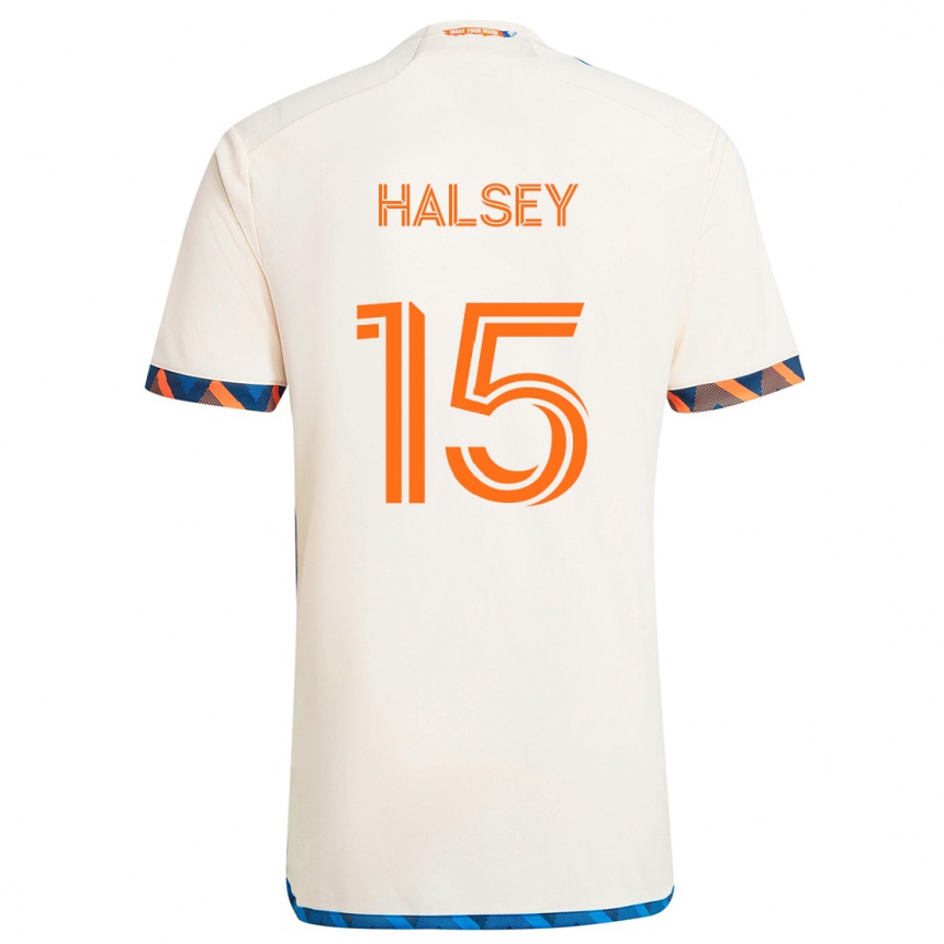 Kids Football Bret Halsey #15 White Orange Away Jersey 2024/25 T-Shirt Uk